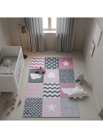 KADIMA DESIGN Teppich Kinder Herz Sterne saugroboter Kurzflor Kinderzimmer