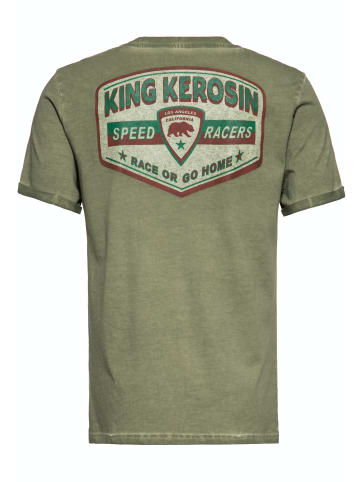 King Kerosin King Kerosin Oil Washed T-Shirt Speedway 1955 in olivgrün