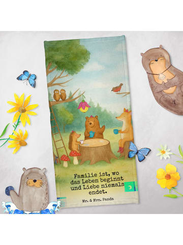 Mr. & Mrs. Panda Saunahandtuch Waldtiere Picknick Design mit Spruch in Gelb Pastell