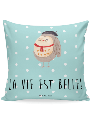 Mr. & Mrs. Panda Kissen 40x40 Eule Frankreich mit Spruch in Türkis Pastell