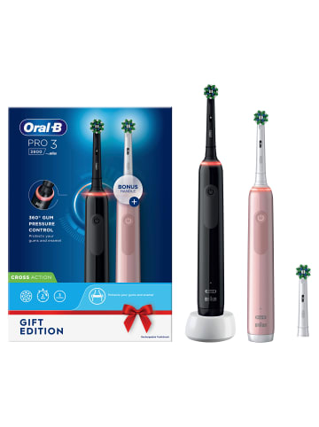 Oral-B Elektrische Zahnbürste "Pro 3 + 2. Handstück" in Schwarz/Pink