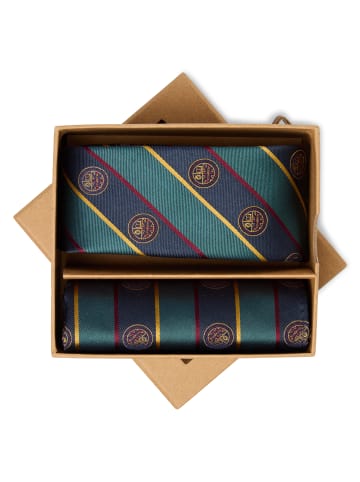 Finshley & Harding London Krawatte und Einstecktuch in tanne marine - 0001