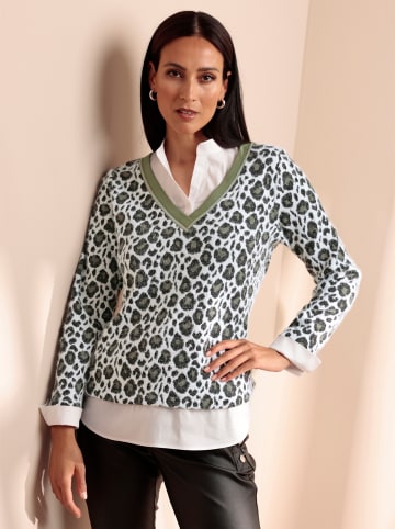 Heine 2-in-1-Pullover in khaki-ecru-gemustert