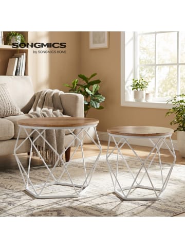 VASAGLE 2er-Set:Couchtisch rund in Honigbraun-wolkenweiß - (B)50 x (H)40 x (T)50 cm