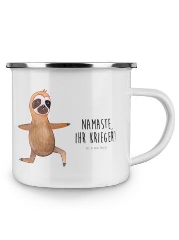 Mr. & Mrs. Panda Emaille Trinkbecher Faultier Yoga mit Spruch in Weiß