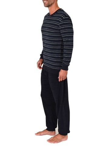 NORMANN Frottee Schlafanzug lang Pyjama RingelMuster - 82351 in blau