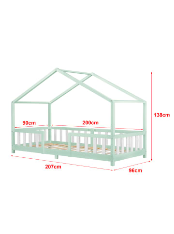 en.casa Kinderbett Treviolo in Hellgrün Weiß (L)200cm (B)90cm