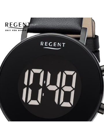 Regent Digital-Armbanduhr Regent Lederarmband schwarz groß (ca. 40mm)