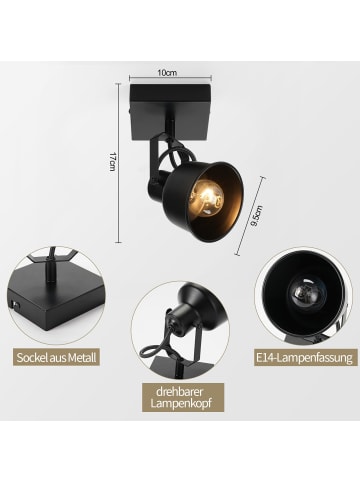 ZMH Deckenleuchte in schwarz eckig 1-flammige E14 350° schwenkbar Deckenspot L 10cm