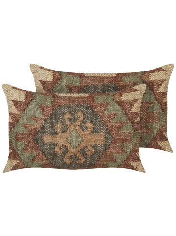 Beliani 2er-Set Dekokissen ARVEN in Bunt/Braun/Grün