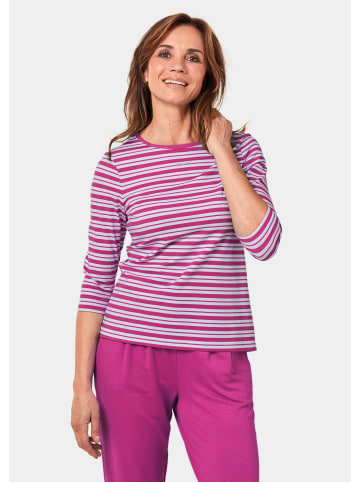 GOLDNER Ringelshirt mit U-Boot-Ausschnitt in cyclam / weiß / geringelt