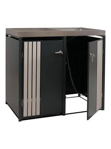 MCW 2er-Mülltonnenverkleidung O67, Anthrazit Holzoptik hell