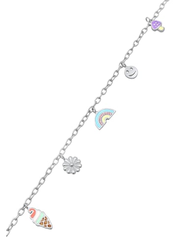 Elli Armband 925 Sterling Silber Blume, Fliegenpilz, mit Smiling Face, Regenbogen, Smiling Face in Silber
