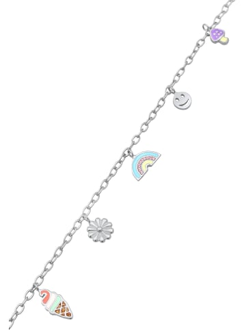 Elli Armband 925 Sterling Silber Blume, Fliegenpilz, mit Smiling Face, Smiling Face, Regenbogen in Silber