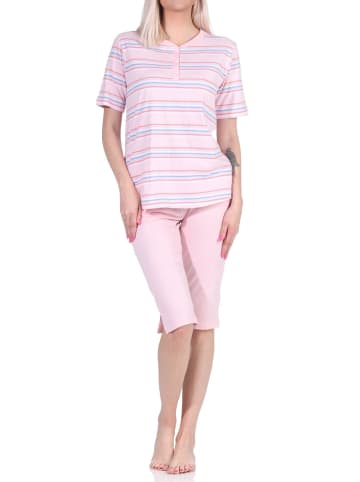 NORMANN Schlafanzug kurzarm Pyjama Caprihose Streifen - 72697 in rosa