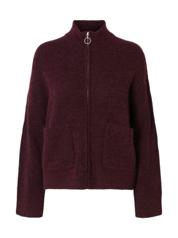 SELECTED FEMME Kuscheliger Strick-Cardigan mit Reißverschluss und Stehkragen in Weinrot
