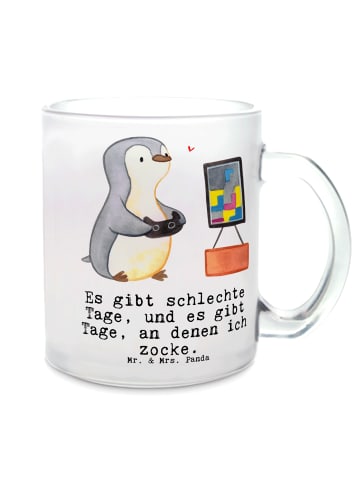 Mr. & Mrs. Panda Trinkglas Pinguin Zocken mit Spruch in Transparent