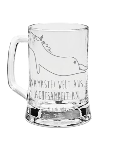 Mr. & Mrs. Panda Bierkrug Einhorn Yoga mit Spruch in Transparent