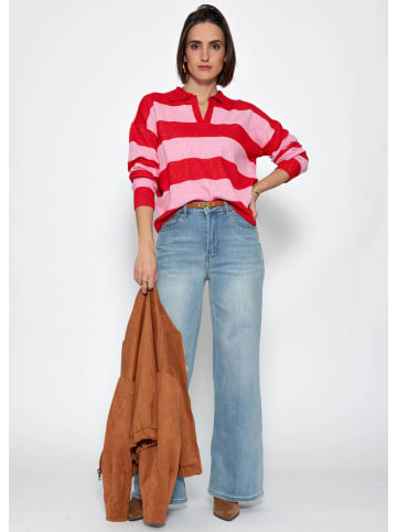 SASSYCLASSY Gestreifter Pullover mit Polokragen in Pink