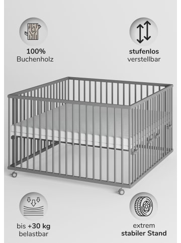 Sämann Sämann Laufgitter mit Matratze SleepPlus & 3 Stück Schlupfsprossen grau Premium