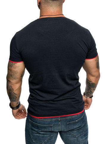 Amaci&Sons Basic Oversize T-Shirt mit Rundhalsausschnitt LAKEWOOD in Navyblau/Rot