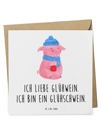 Mr. & Mrs. Panda Grußkarte Schwein Glühwein mit Spruch in Weiß