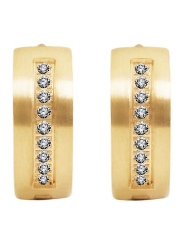 Adeliás Damen Ohrringe – Klappcreole aus Edelstahl mit Strass Steinchen in gold