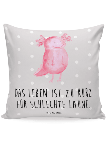 Mr. & Mrs. Panda 40x40 Kissen Axolotl Glücklich mit Spruch in Grau Pastell