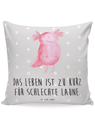 Mr. & Mrs. Panda Zier Kissen Axolotl Glücklich mit Spruch in Grau Pastell