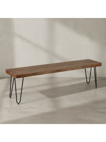 KADIMA DESIGN Sitzbank Massivholz | Landhausstil, Metallbeine, Verschiedene Größen in Braun