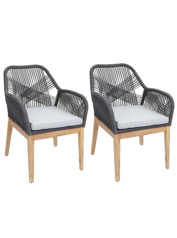 MCW 2er-Set Gartenstuhl H56b, Dunkelgrau Kissen hellgrau