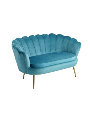 SalesFever Muschelsofa 2-Sitzer elegant Beine Chrom goldfarben und Samtbezug in Blau
