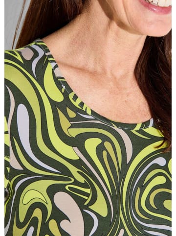 GOLDNER Baumwollshirt mit organischem Muster in khaki / hellgrün / weiß / gemustert