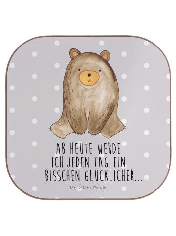 Mr. & Mrs. Panda Tischuntersetzer Bär sitzend mit Spruch in Grau Pastell