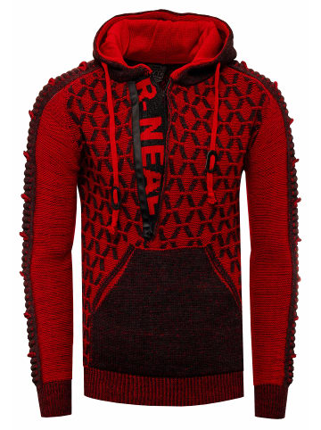 Rusty Neal 1/2 Zip Kontrast Grobstrick Kapuzen-Pullover in Anthrazit