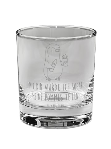 Mr. & Mrs. Panda Glas für Gin Pinguin Pommes mit Spruch in Transparent