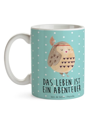 Mr. & Mrs. Panda Tasse Eule Federschmuck mit Spruch in Türkis Pastell