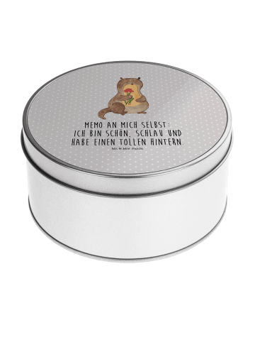 Mr. & Mrs. Panda Blechdose rund Otter Blumenstrauß mit Spruch in Grau Pastell