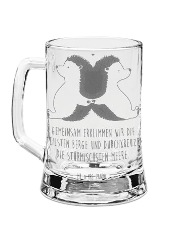 Mr. & Mrs. Panda Bierglas Igel händchenhaltend mit Spruch in Transparent