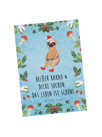 Mr. & Mrs. Panda Grußkarte Faultier Kakao mit Spruch in Eisblau