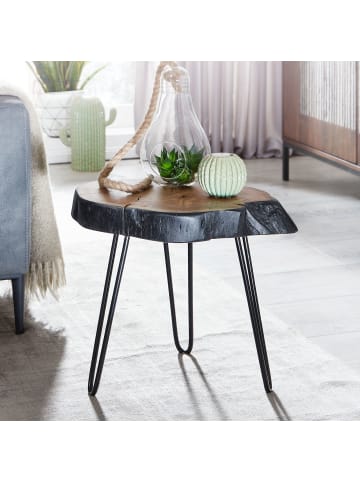 KADIMA DESIGN Beistelltisch Akazie Massivholz / Metall Industrial 40x40x32cm