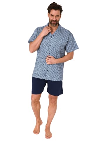 NORMANN kurzarm Schlafanzug Shorty Pyjama zum durchknöpfen in marine