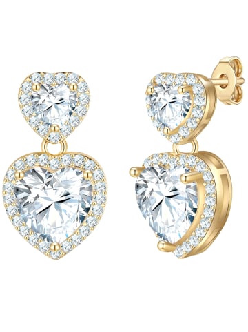 Yokoamii Ohrringe Herz aus Messing mit Zirkonia in gelbgold