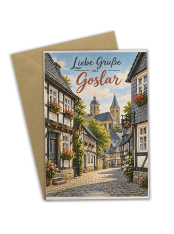 Grußkarte Fachwerkhaus idyllisch Design mit Spruch in Weiß