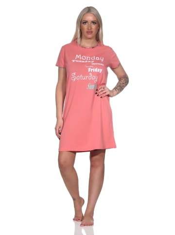 NORMANN Damen Nachthemd kurzarm mit Rundhals und Front-Print - 87865 in apricot