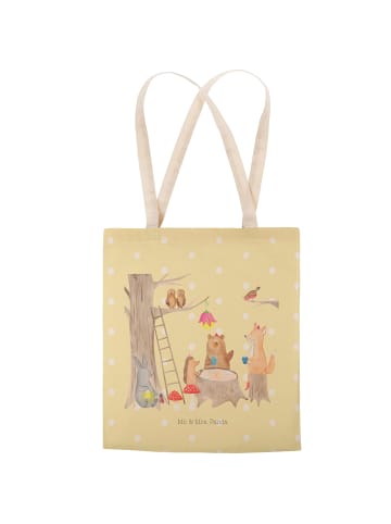 Mr. & Mrs. Panda Shopping Bag Waldtiere Picknick mit Spruch in Gelb Pastell