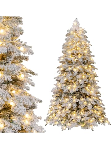 COSTWAY 180 cm Künstlicher Weihnachtsbaum mit Beleuchtung und Schnee in Weiß