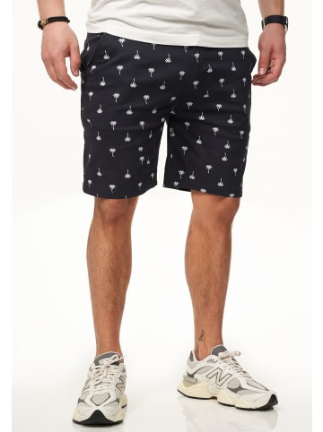 behype Chinoshorts - Kurze Hose mit Palmenmuster & Gürtel im Regular-Fit in Navy