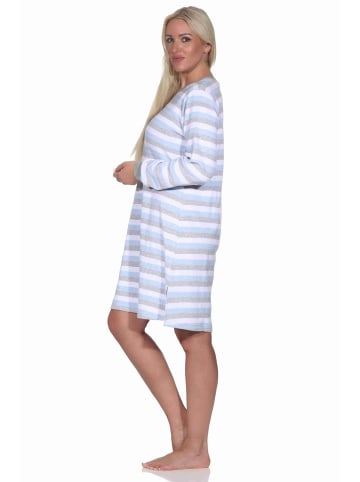 NORMANN Frottee Nachthemd langarm Bündchen Blockstreifen - 77665 in hellblau