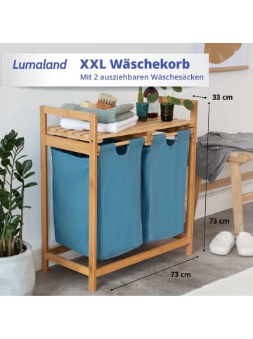 Lumaland Wäschekorb Bambus 73x64x33cm blau 2 Wäschesäcke ausziehbar Blau